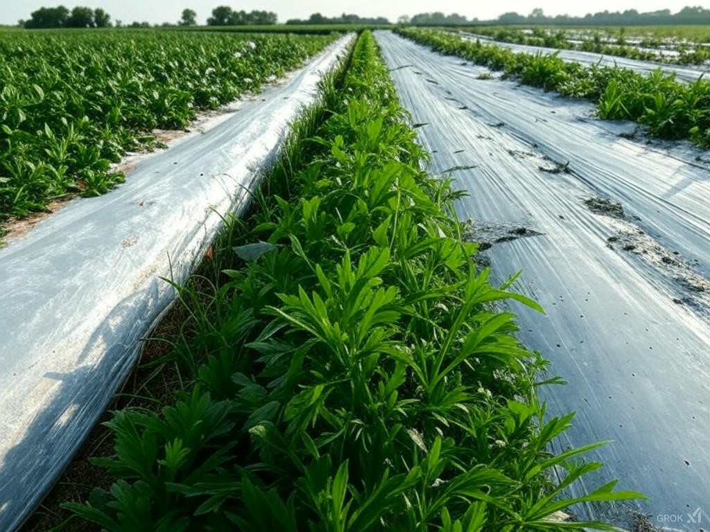 Biodegradable mulch film in a field